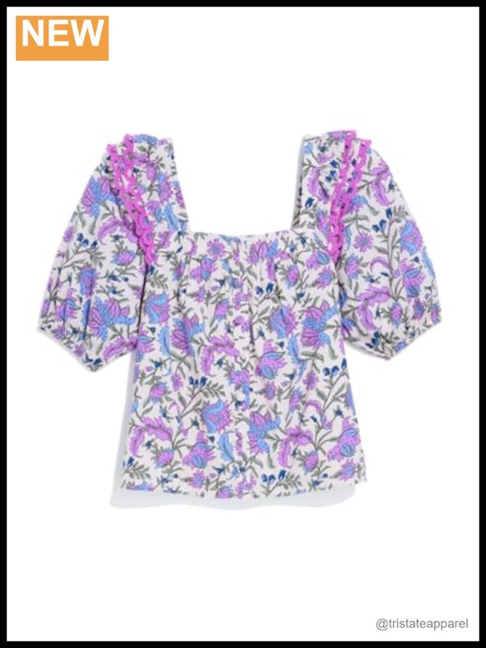 Serena Top Square Neck Puff Sleeve Floral Blouse | Cotton | Ruffle